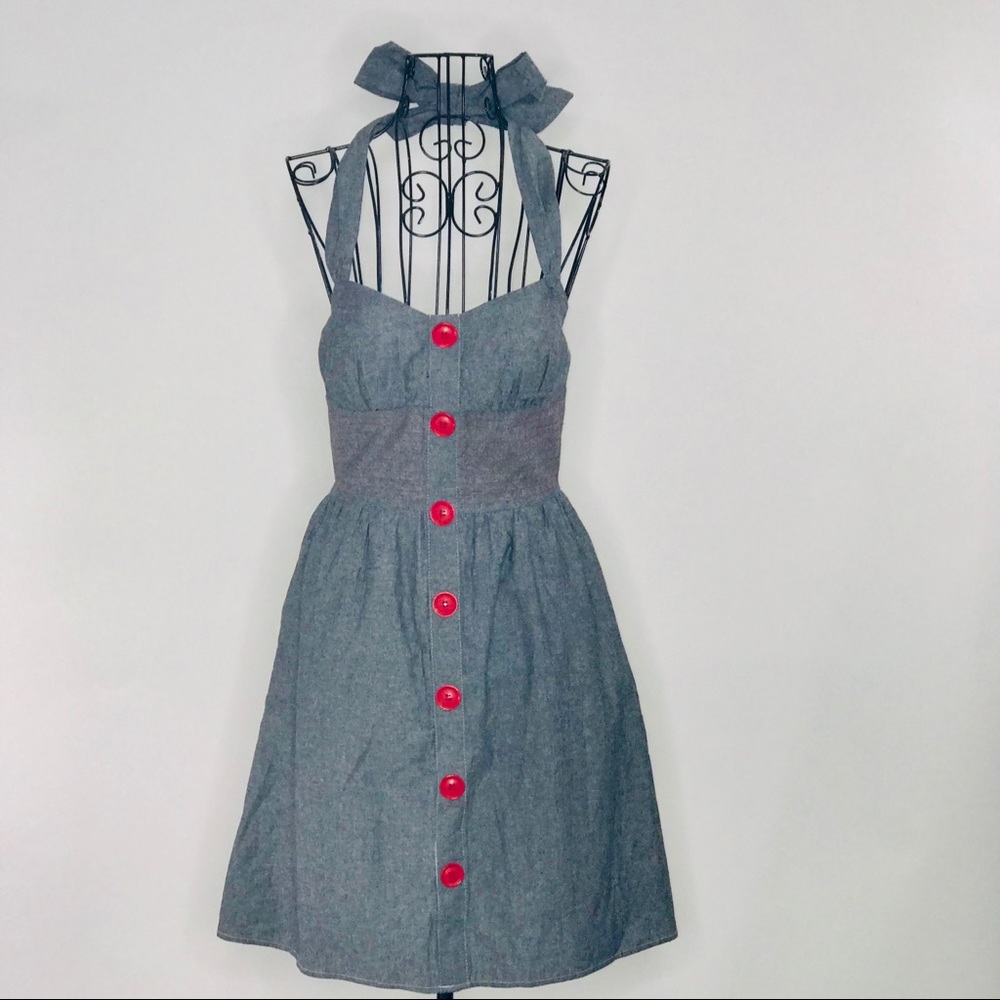 Ruby Rox Women's Junior Halter Backless Mini Fit & Flare Gray Dress Size 5 NWOT - Picture 2 of 8
